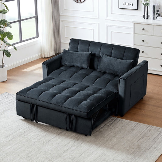 3-in-1 Convertible Sleeper Sofa | Black Velvet Pull Out Couch Bed