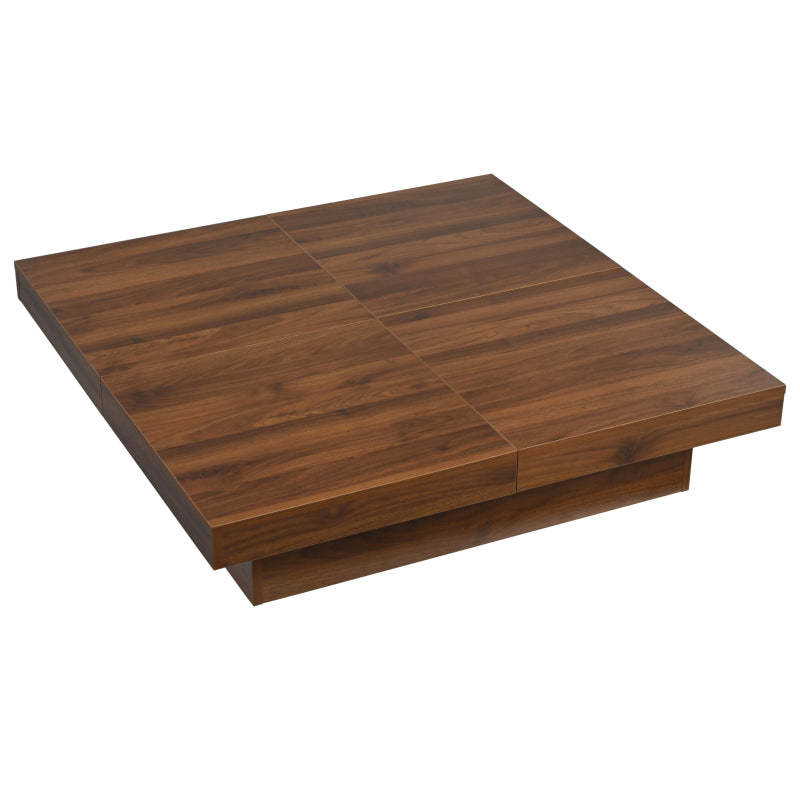 Square Veneer Coffee Table Sliding Top with Storage in Walnut 39.4''