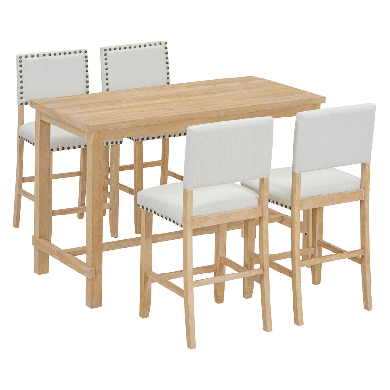 5-Piece Counter Height Dining Set - Natural Wood Table with 4 Chairs