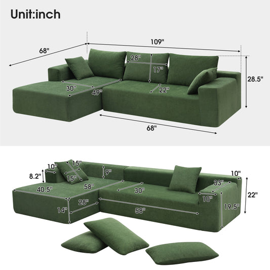 109" Modular L-Shape Sectional Sofa Set - 2PC Living Room Couch, Cream