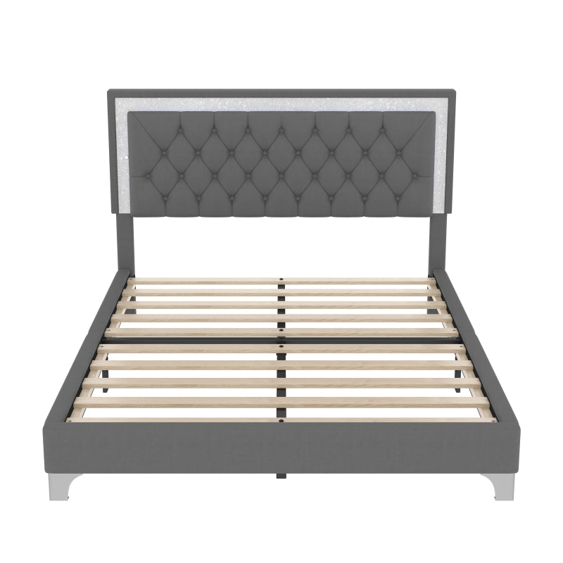 Modern Queen Upholstered Bed Set w/ LED Headboard & Nightstands