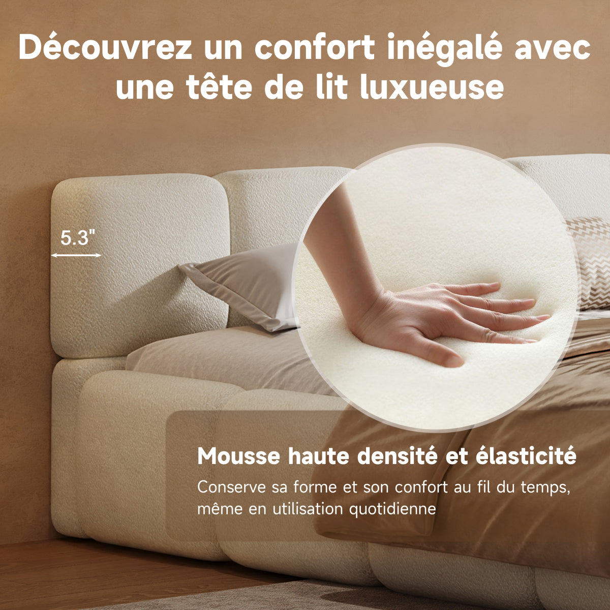 King White Boucle Upholstered Bed | Grounded Block Style