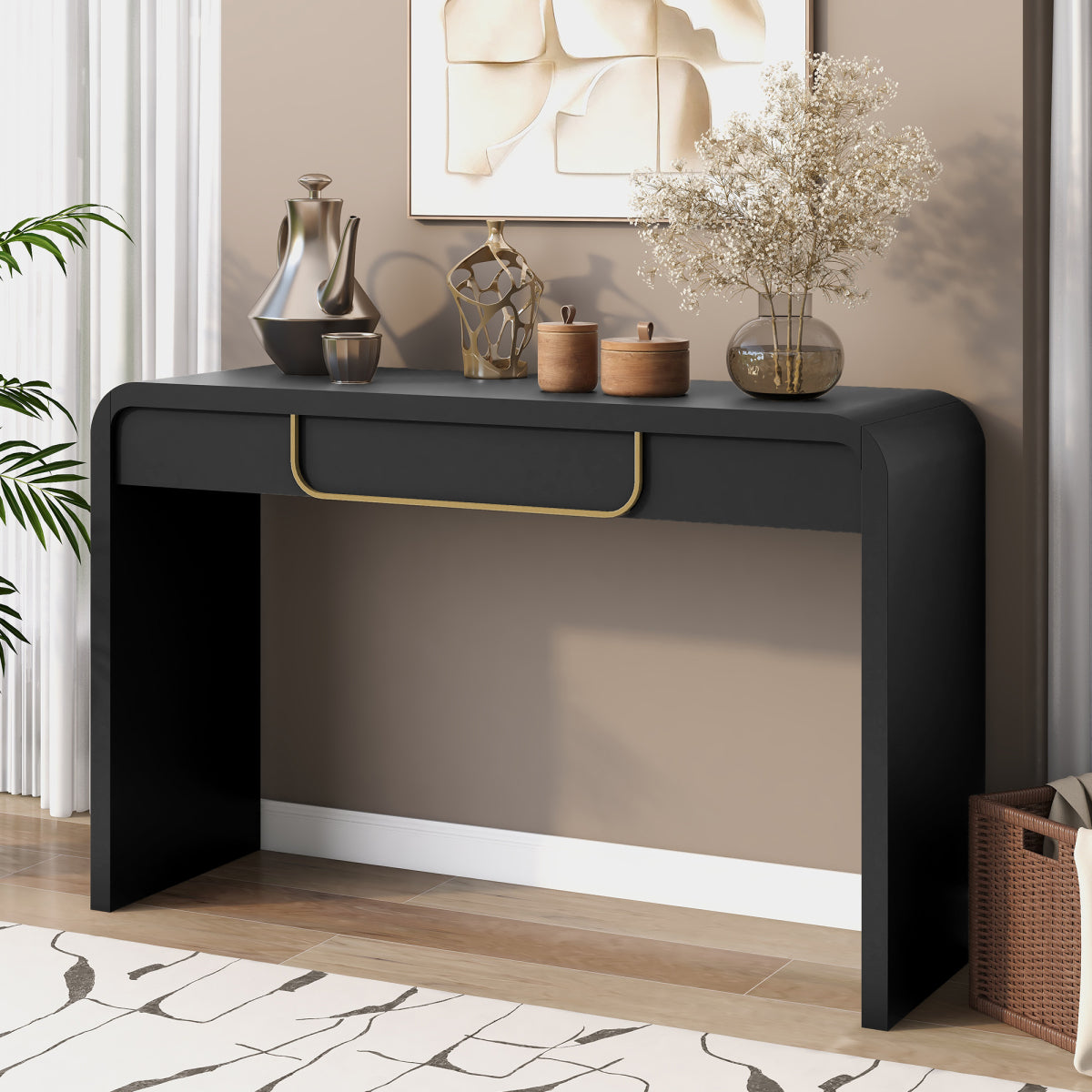 Black Narrow Wood Console Table with Storage | Entryway & Sofa Table
