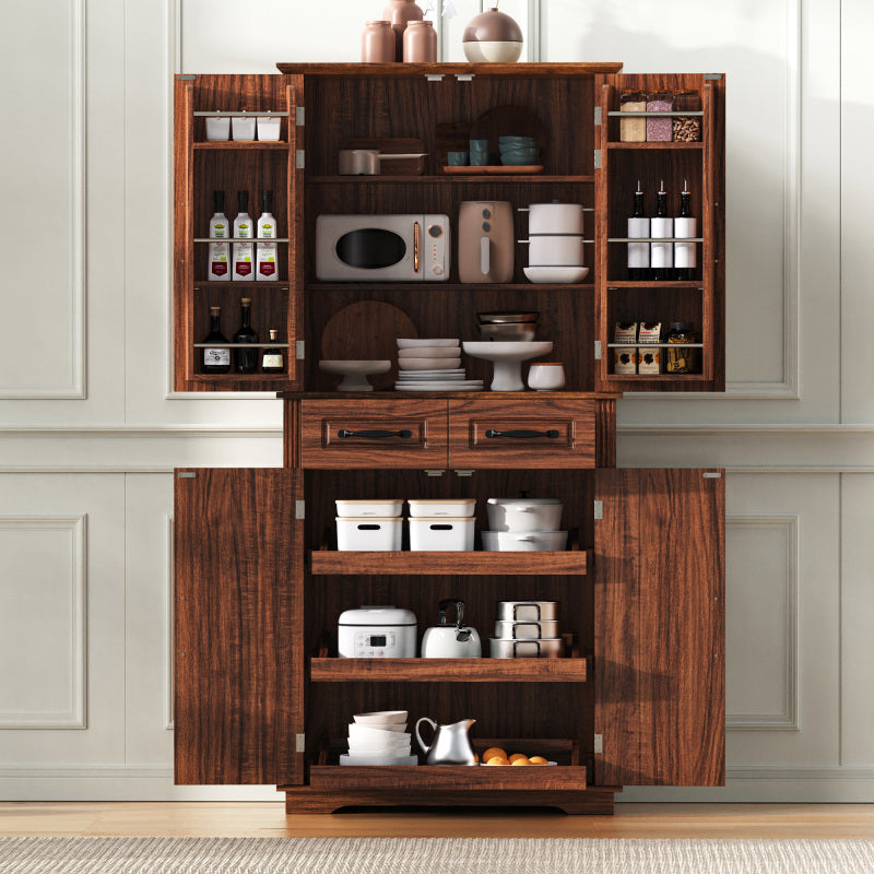 72" Farmhouse Pantry Cabinet with Pull-Out Organizers & Drawers