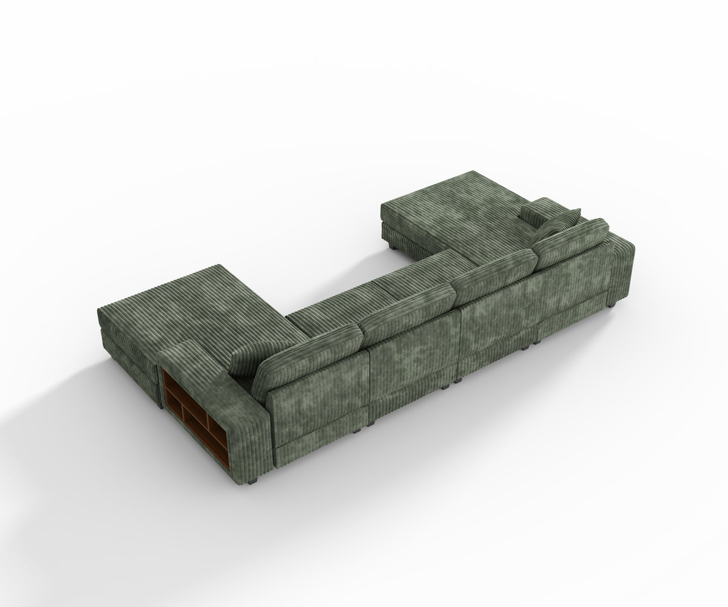 U-Shaped 4 Seat Corduroy Sectional Sofa, Green
