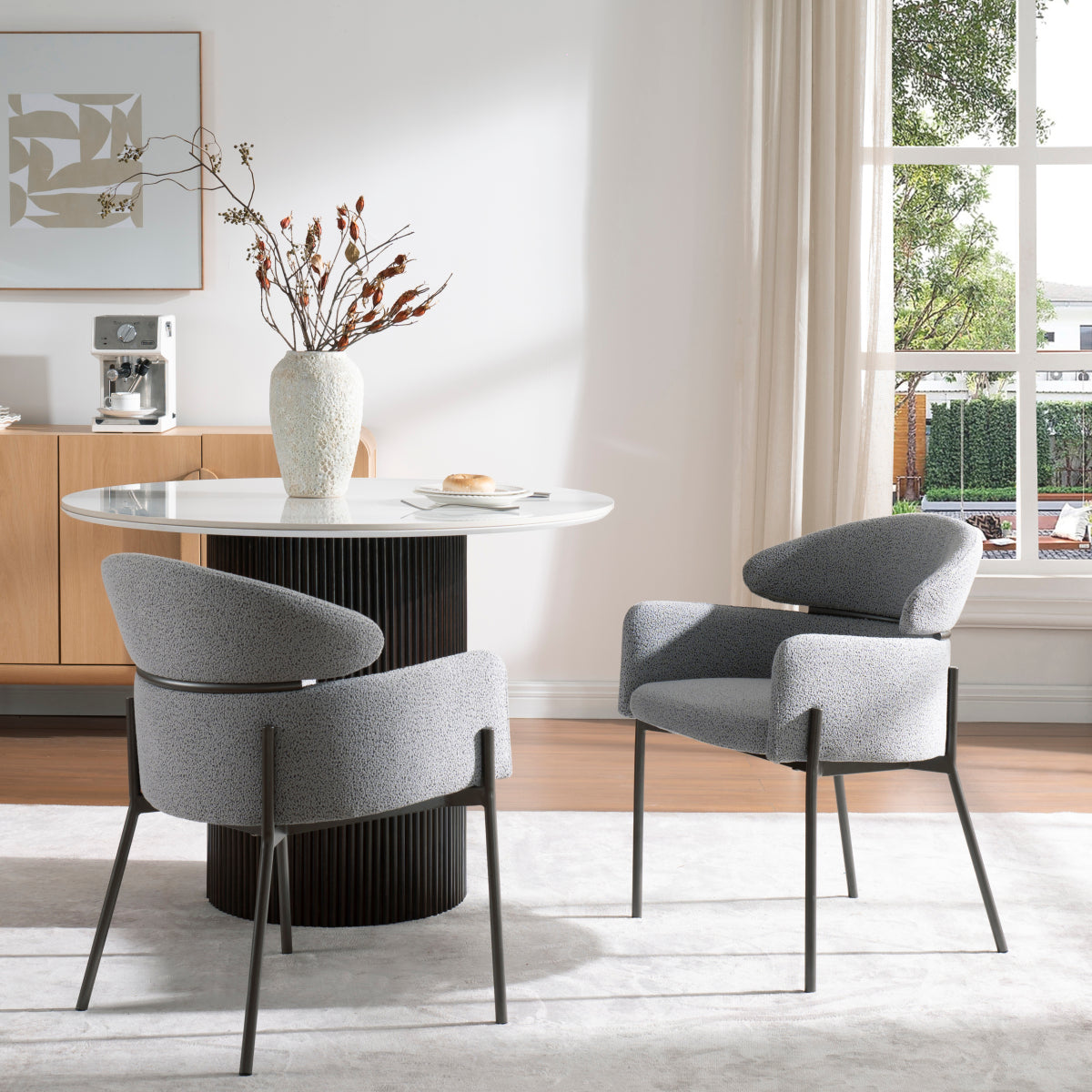 Set of 2 Modern Gray Fabric Upholstered Dining Room Side Chairs