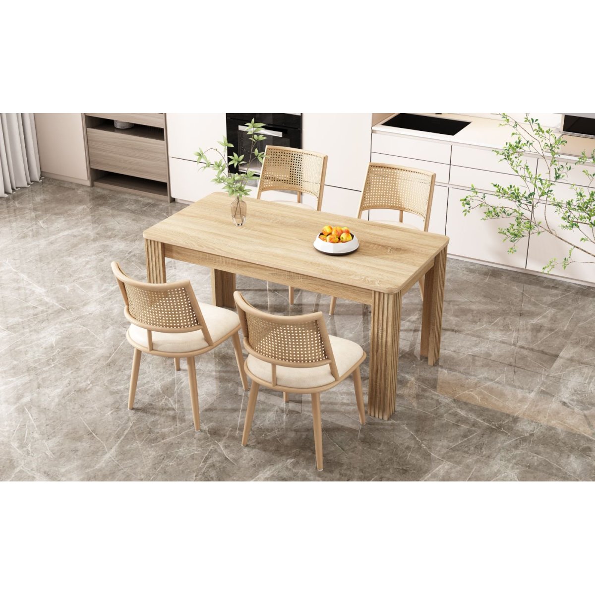 Set of 2 Modern PU Dining Chairs with Rattan Backrest