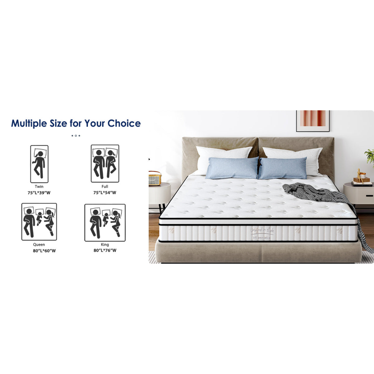 Twin Mattress 10 Inch Hybrid | Memory Foam & Pocket Spring | Medium Firm