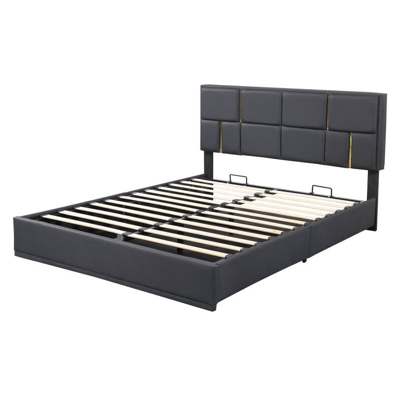 Black Queen 2-Pc Set: Upholstered Hydraulic Storage Bed & Ottoman