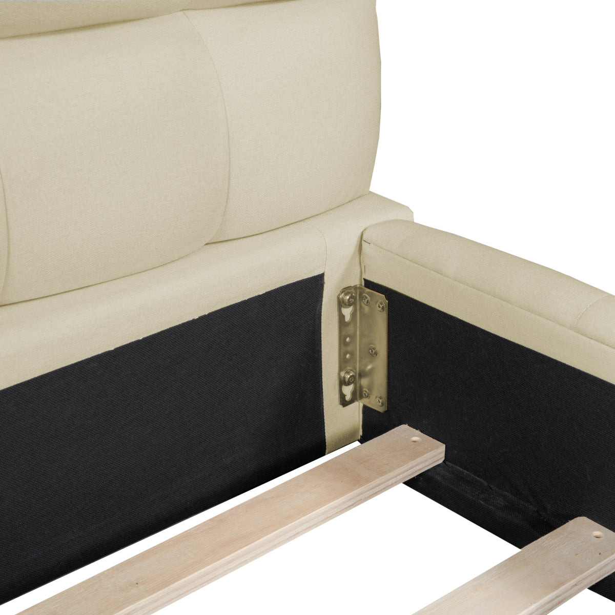 Modern Queen Grounded Bed: Beige Thick Fabric Upholstered Platform Bed
