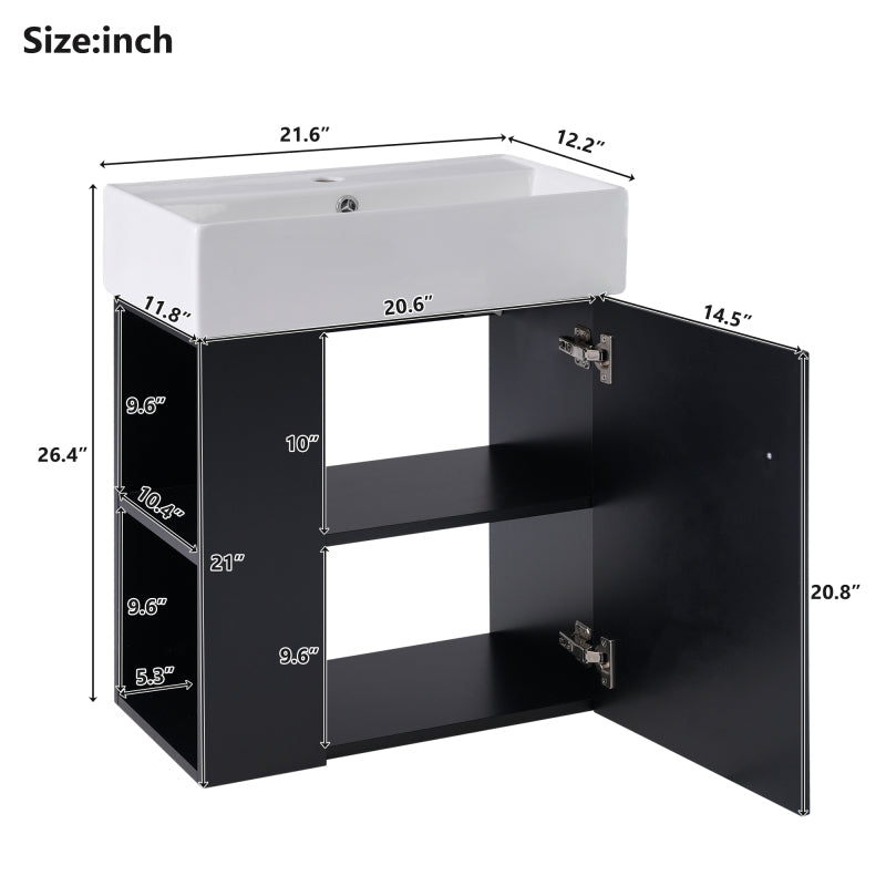 "21.6'' Floating Bathroom Vanity with Sink & Left Storage – Space-Saving Design
