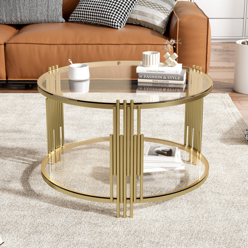 Asymmetrical Gold Coffee Table | Circular Base & Glass Top