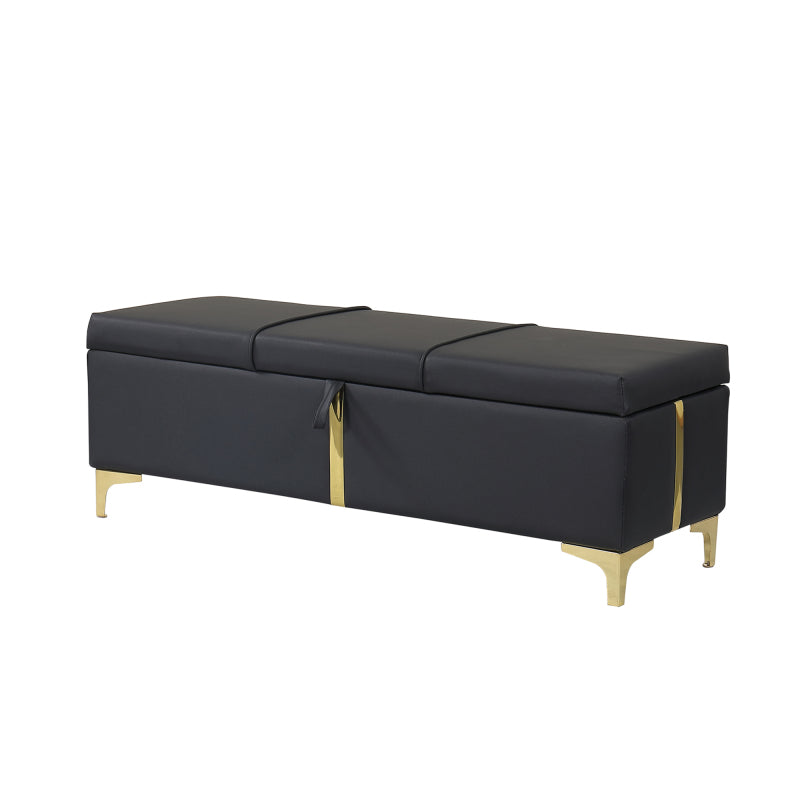 Black Queen 2-Pc Set: Upholstered Hydraulic Storage Bed & Ottoman