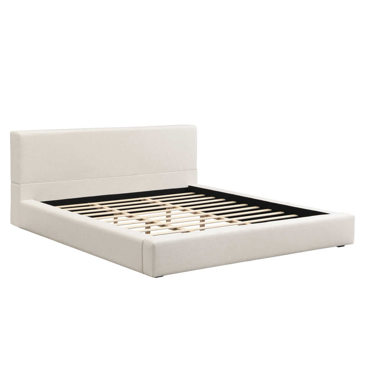 King Upholstered Platform Bed | Beige Linen Headboard & Footboard