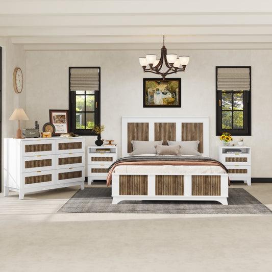 4-Piece Queen Bed Set | Platform Bed w Storage, Nightstand & Dresser
