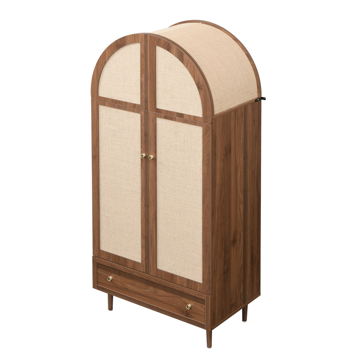 Modern Walnut Wardrobe Armoire: Fabric Door Clothing Cabinet with Drawer