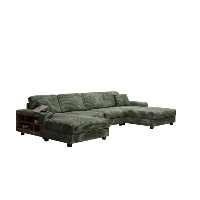 U-Shaped 4 Seat Corduroy Sectional Sofa, Green