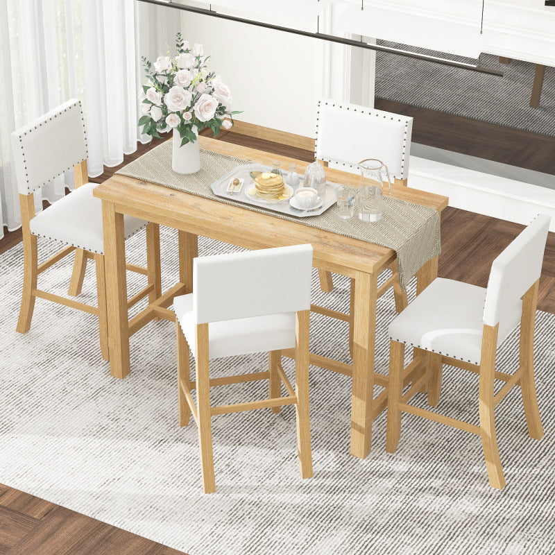 5-Piece Counter Height Dining Set - Natural Wood Table with 4 Chairs
