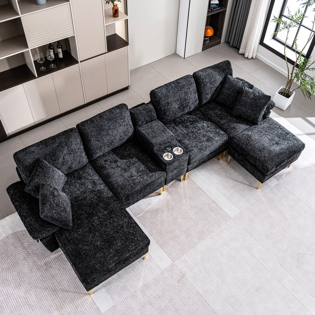125.9" U-Shaped Modular Chenille Sofa: Cloud Sectional with Power Recliner, USB & Ottoman