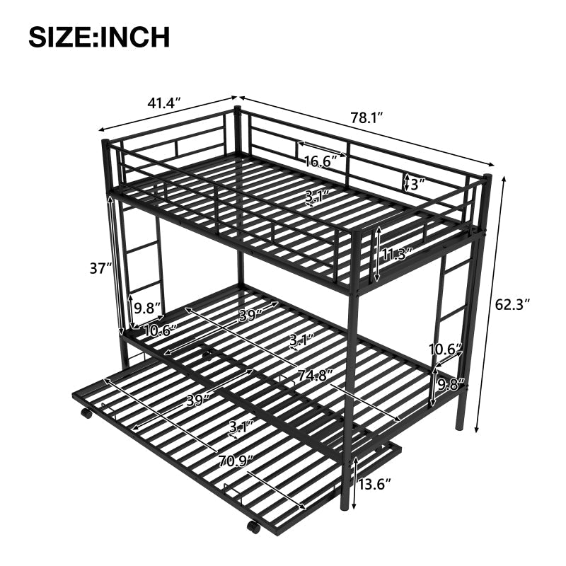 Twin over Twin Bunk Bed with Trundle, Black