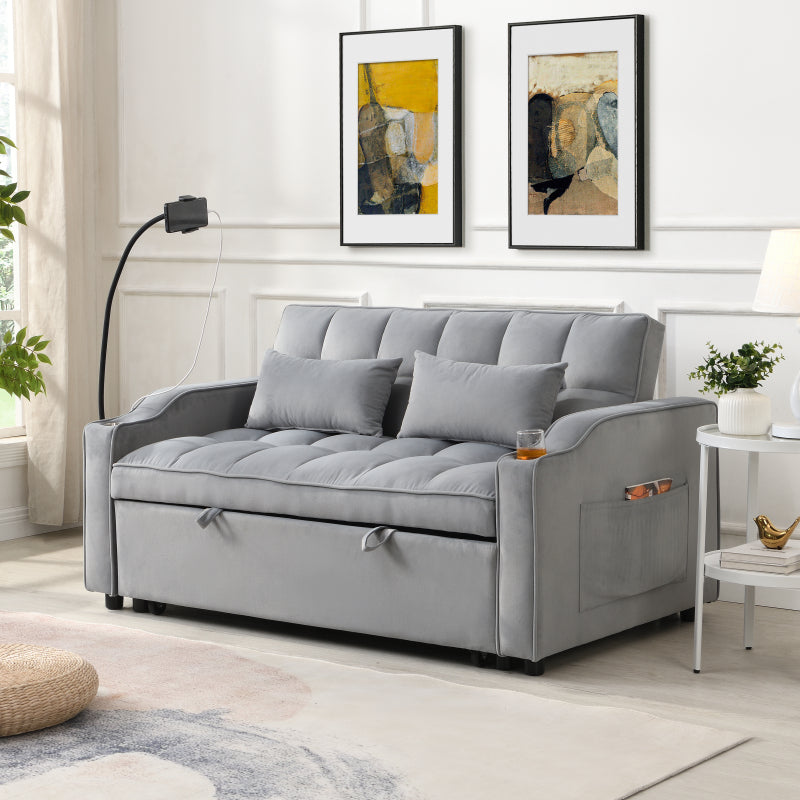 Modern Sofa Couch w/Pullout Bed,Small  with adjustable Reclining Backrest