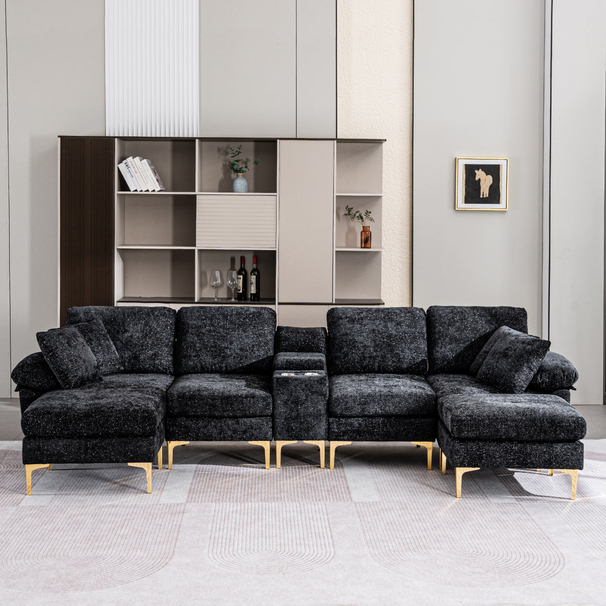 125.9" U-Shaped Modular Chenille Sofa: Cloud Sectional with Power Recliner, USB & Ottoman