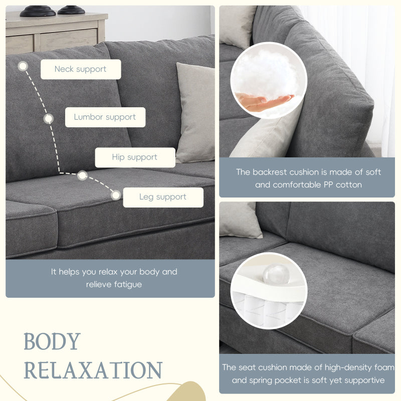 91" Modern L-Shape Sectional Sofa - Upholstered Couch with 3 Pillows