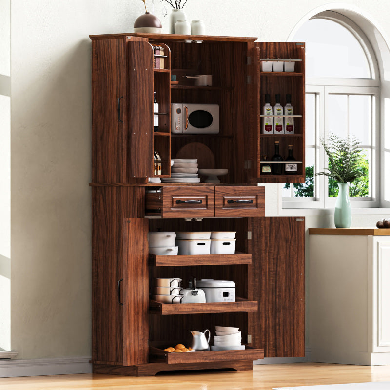 Farmhouse Pantry Cabinet with Drawers & Embossed Doors