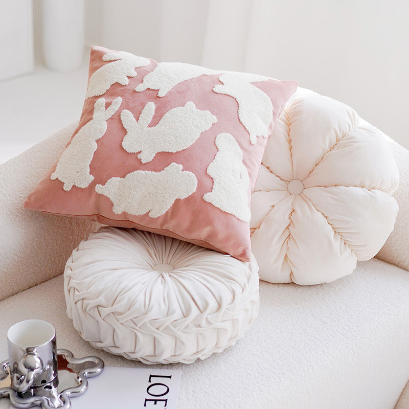 Pink Velvet Throw Pillow – Round Floor Cushion for Girl’s Room or Living Room-No insert