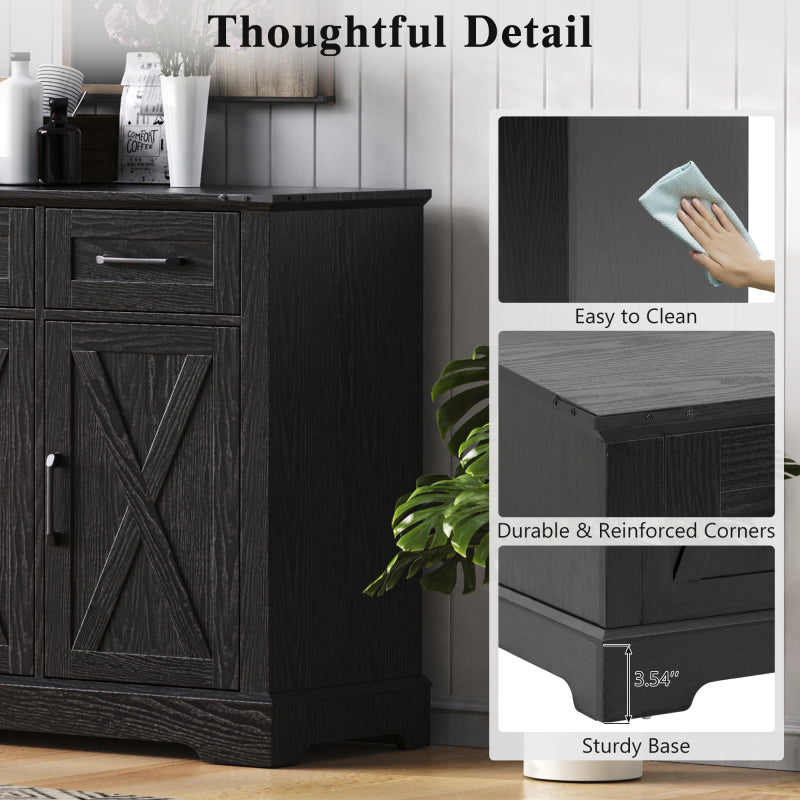 Black Farmhouse Buffet Sideboard with Door Shelves