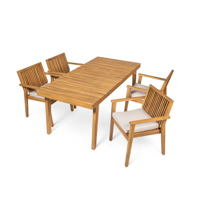 5-Piece Patio Furniture Set - Acacia Wood Table with 4 Cushioned Chairs