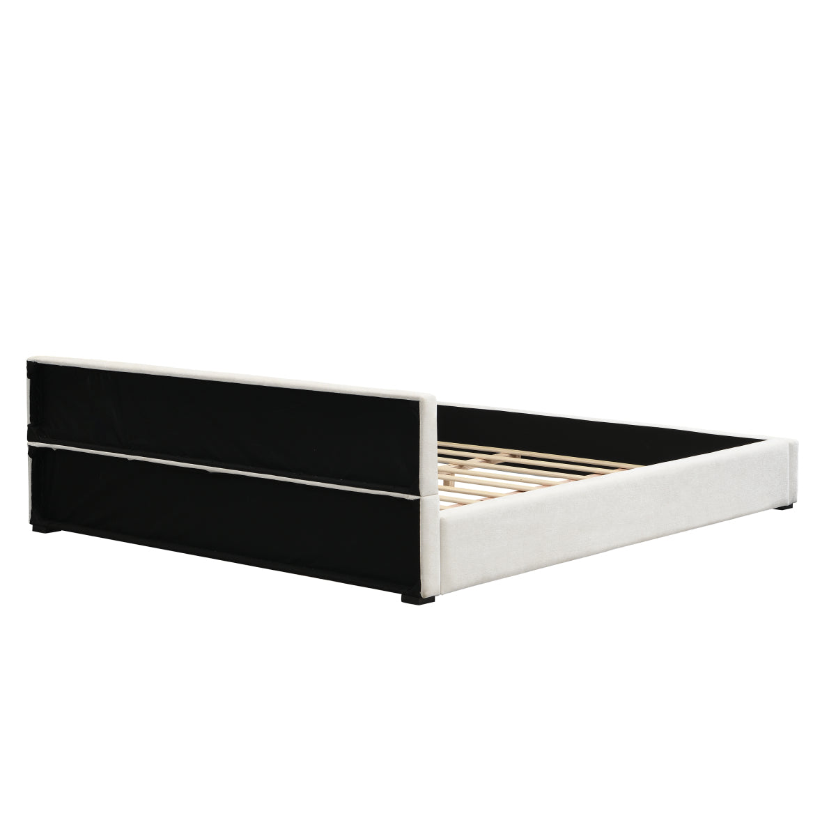 Modern Modern King Upholstered Bed: Beige Wide-Edge Platform Bed Frame Upholstered Bed: Beige Wide-Edge Platform Bed Frame