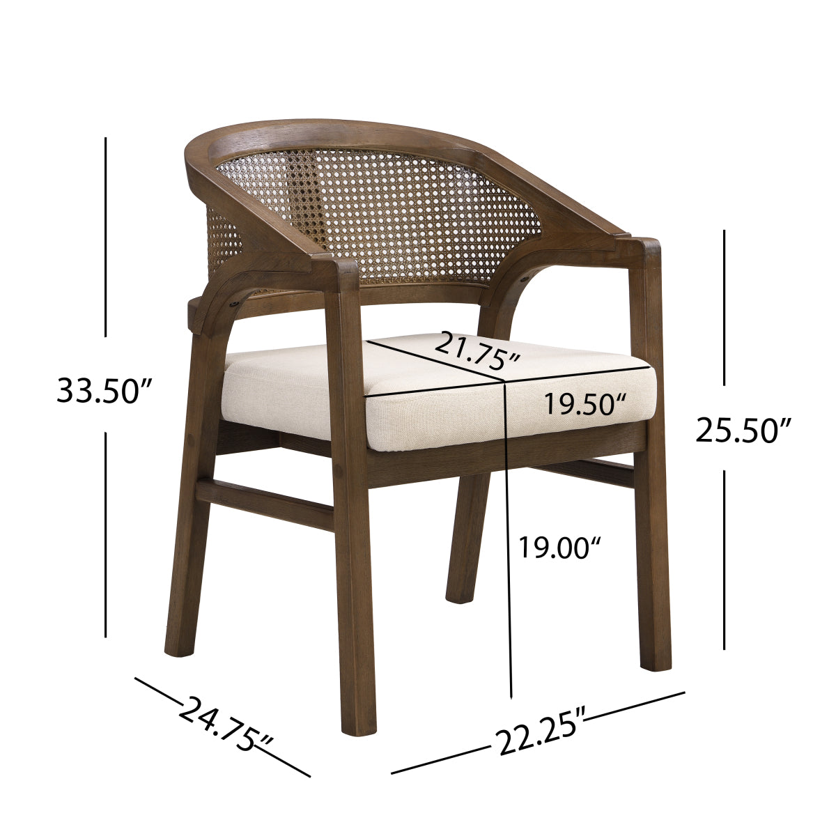 Wooden Frame Dining Chair with rattan back,Frame color WALNUT,set of 2