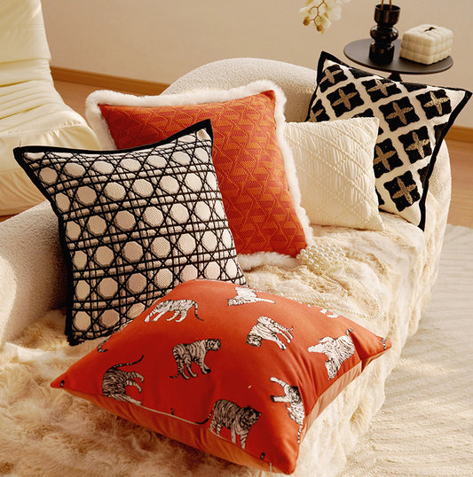 French Style Light Luxury High-End Black Living Room Sofa Cushion Vintage Cushion Rose Red Bay Window Cushion Lumbar Pillow