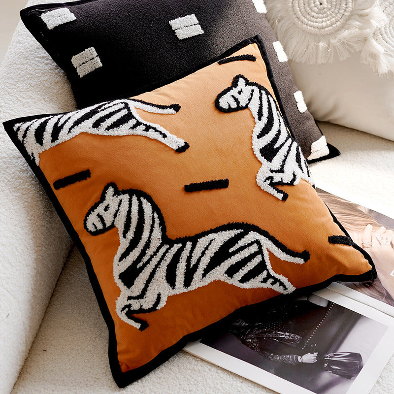 Retro Pony Embroidered Pillow Cover – Nordic Luxury Sofa Cushion – No Insert
