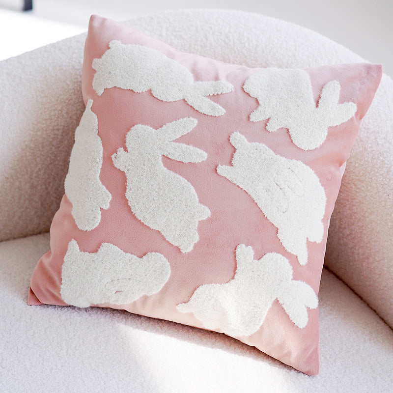 Ins Style Pink Cute Rabbit Pillowcase for Children's Bedroom Headboard Cushion Living Room Sofa Round Pillow
