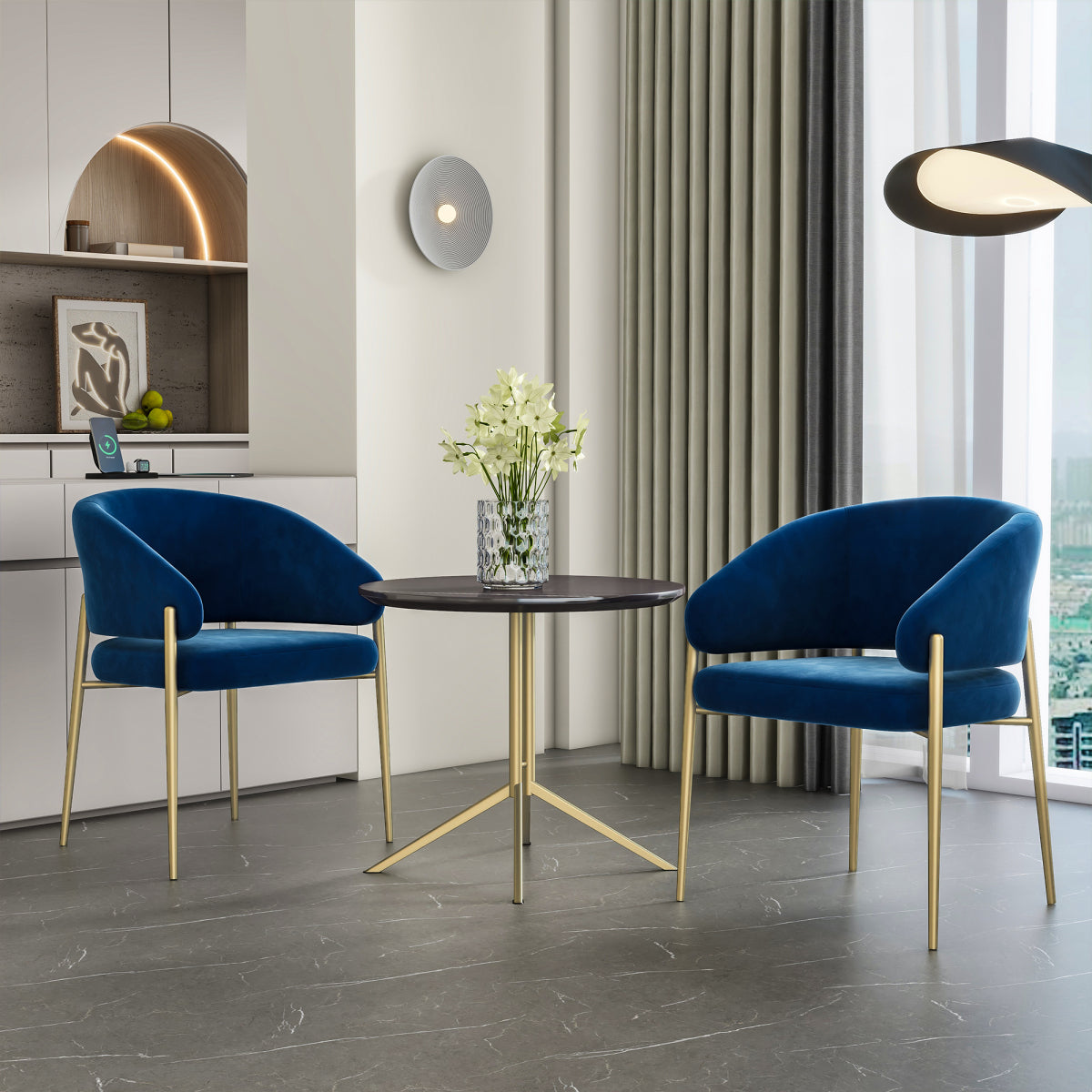 Set of 4 Modern Blue Fabric Upholstered Dining & Kitchen Chairs