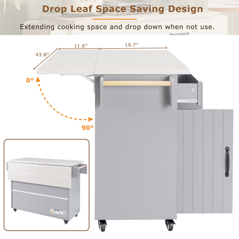 Kitchen Island with Tilt-Out Trash Bin & Drop Leaf, Rolling Storage Cart