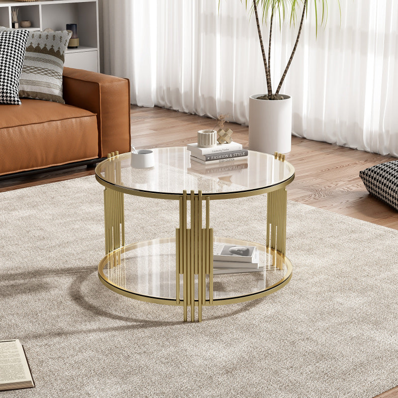 Asymmetrical Gold Coffee Table | Circular Base & Glass Top