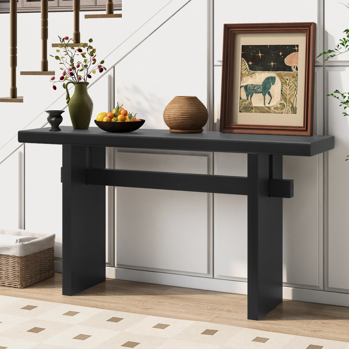 Black Farmhouse Console Table | Long Narrow Wood Entryway & Sofa Table